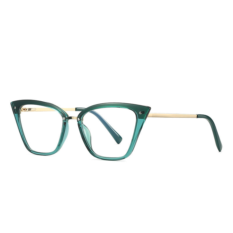 Gold Brow Bar Cat Eye Blue Light Blocking Glasses in Emerald Green