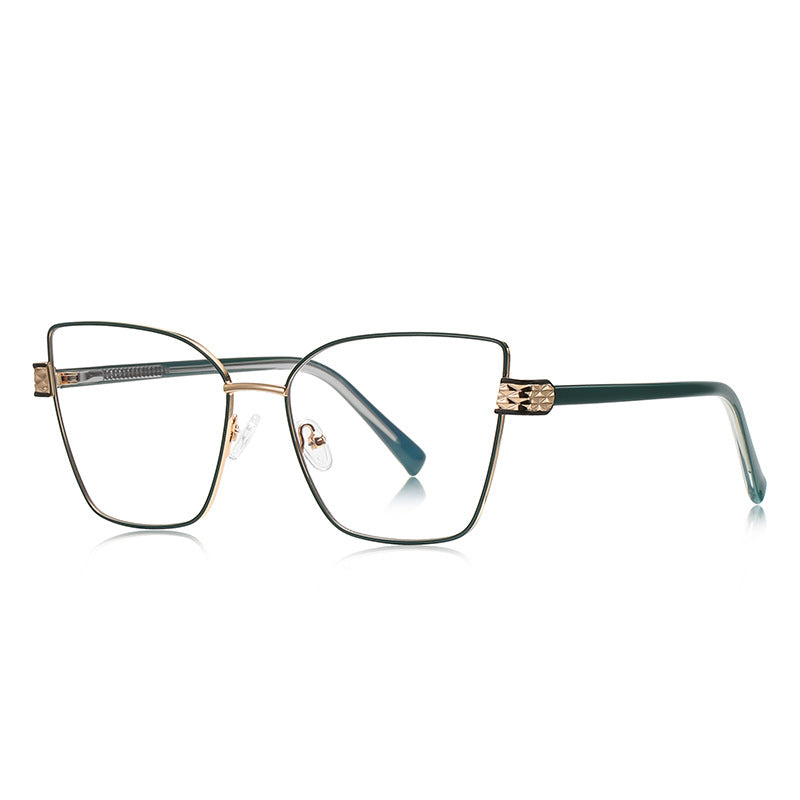 Diamond-Cut Hinge Butterfly Blue Light Blocking Glasses in Classic Black with Gold Hardware