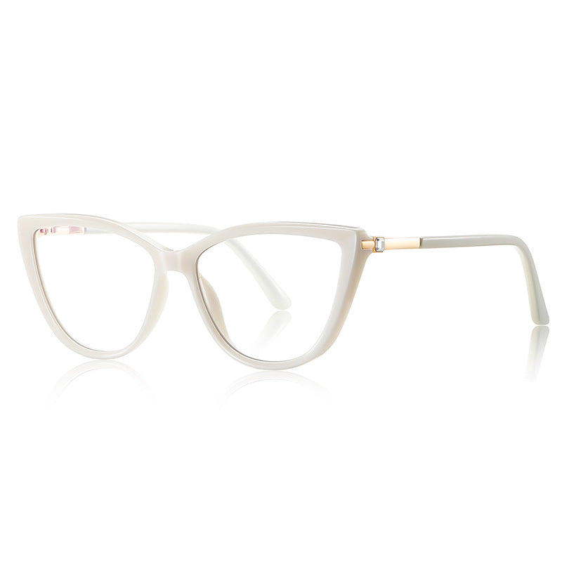 Barrel Hinge Cat Eye Blue Light Blocking Glasses in Milky Pearl White & Gold