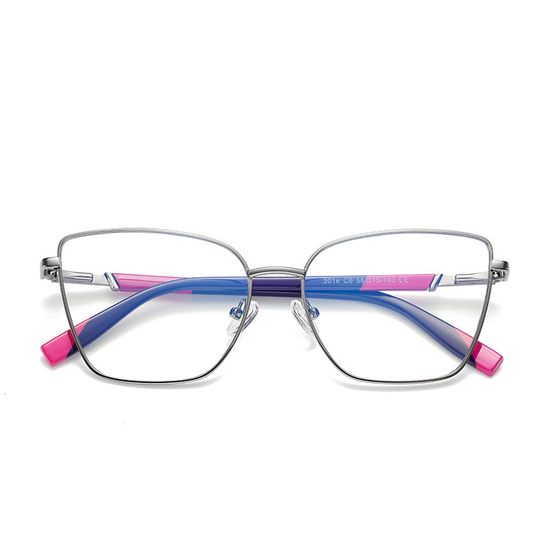 Spliced Temple Butterfly Blue Light Blocking Glasses in Silver & Cobalt/Pink