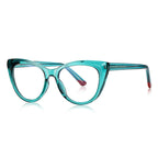 Contrast Tip Cat Eye Blue Light Blocking Glasses in Teal with Red Tips