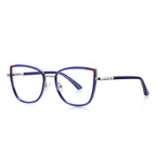 Chic Metal Cat Eye Blue Light Blocking Glasses in Cobalt Blue &amp; Silver