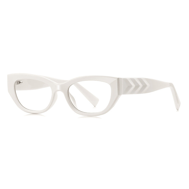 Chevron Temple Cat Eye Blue Light Blocking Glasses in Crisp White