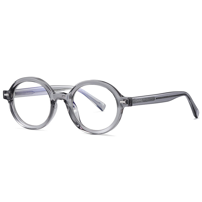 Thick Round Blue Light Blocking Glasses in Smoke Grey