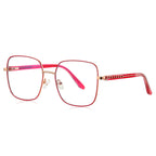 Ladder Temple Metal Square Blue Light Blocking Glasses in Rose Gold & Ruby Red Enamel
