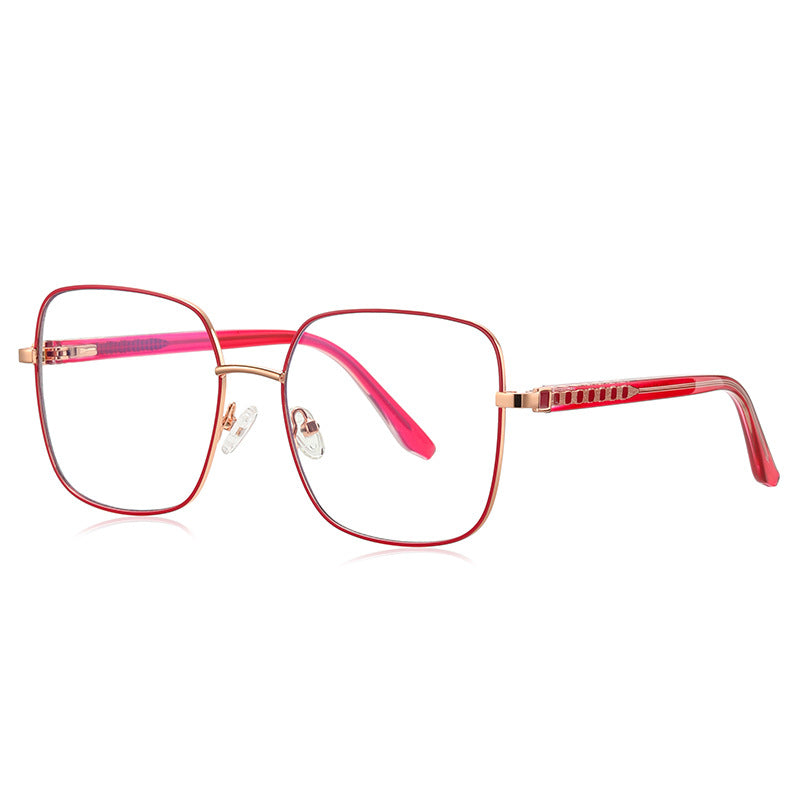 Ladder Temple Metal Square Blue Light Blocking Glasses in Rose Gold & Ruby Red Enamel