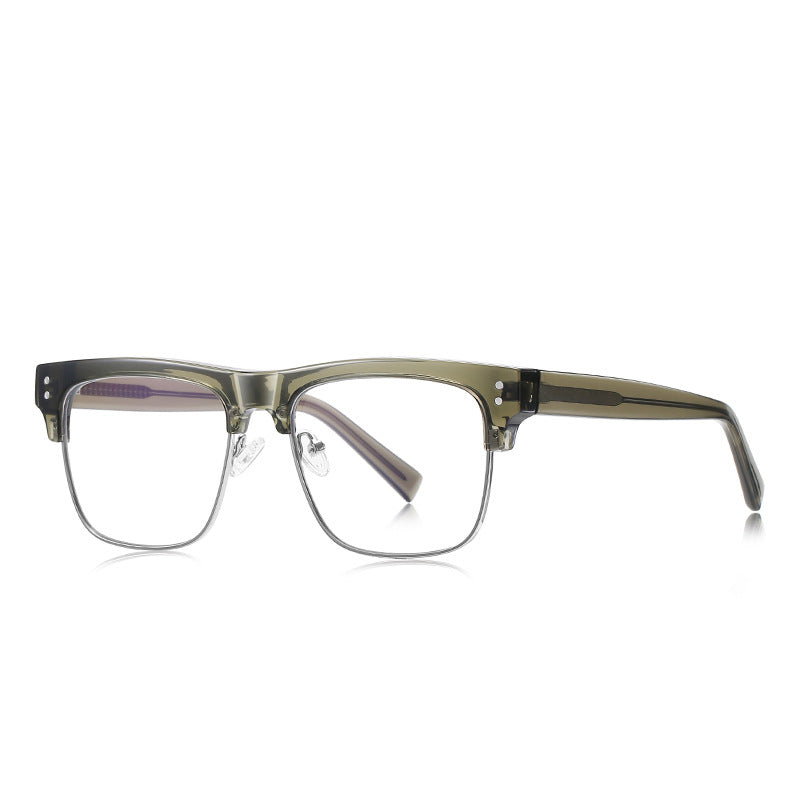 Semi-Rimless Browline Square Blue Light Blocking Glasses in Sage Green