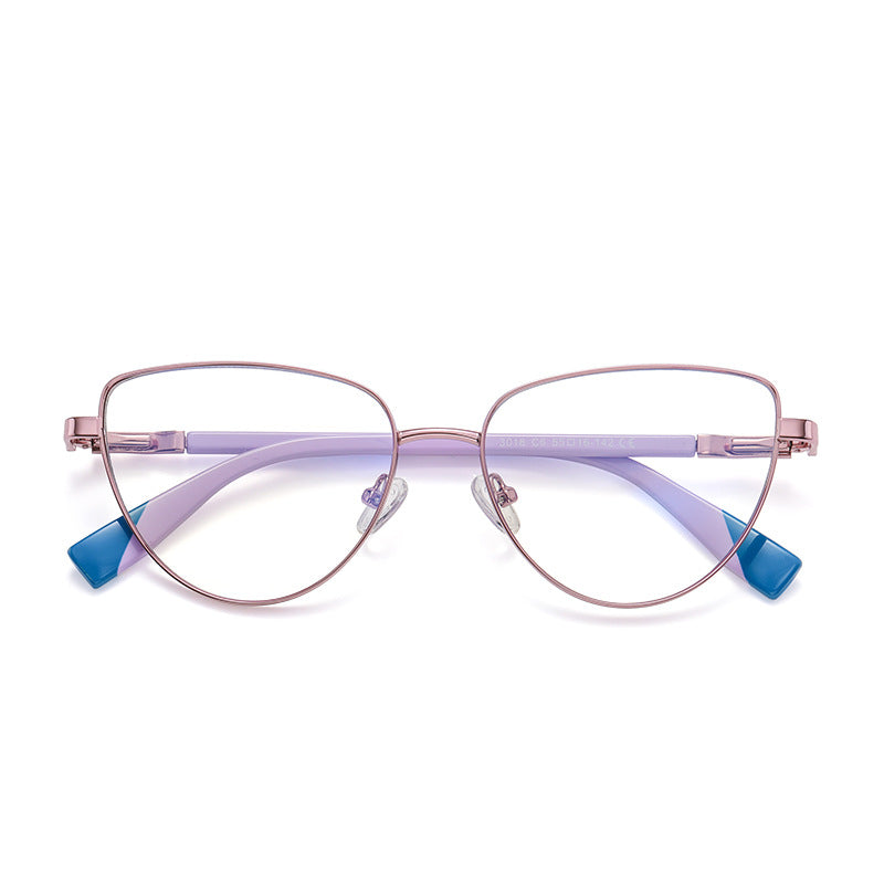 Colorblock Spliced Butterfly Blue Light Blocking Glasses in Silver with Lavender/Turquoise Temples