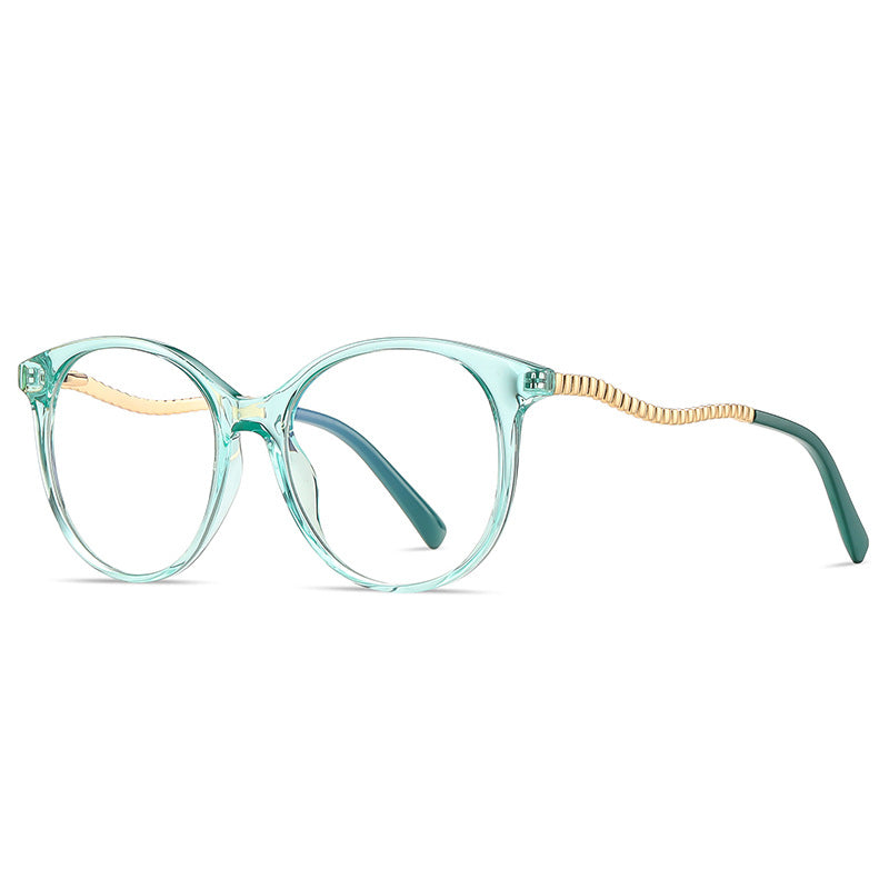 Wavy Metal Temple Round Blue Light Blocking Glasses in Mint Green Crystal & Gold