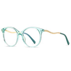 Wavy Metal Temple Round Blue Light Blocking Glasses in Mint Green Crystal & Gold