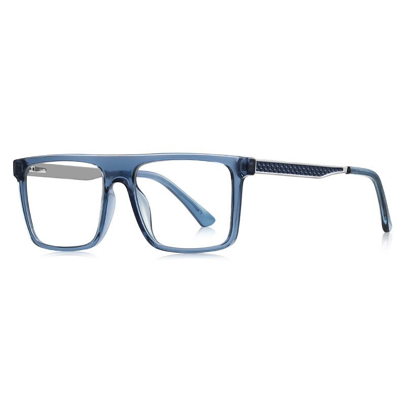 Mesh Temple Navigator Blue Light Blocking Glasses in Translucent Slate Denim Blue with Silver Mesh Temples