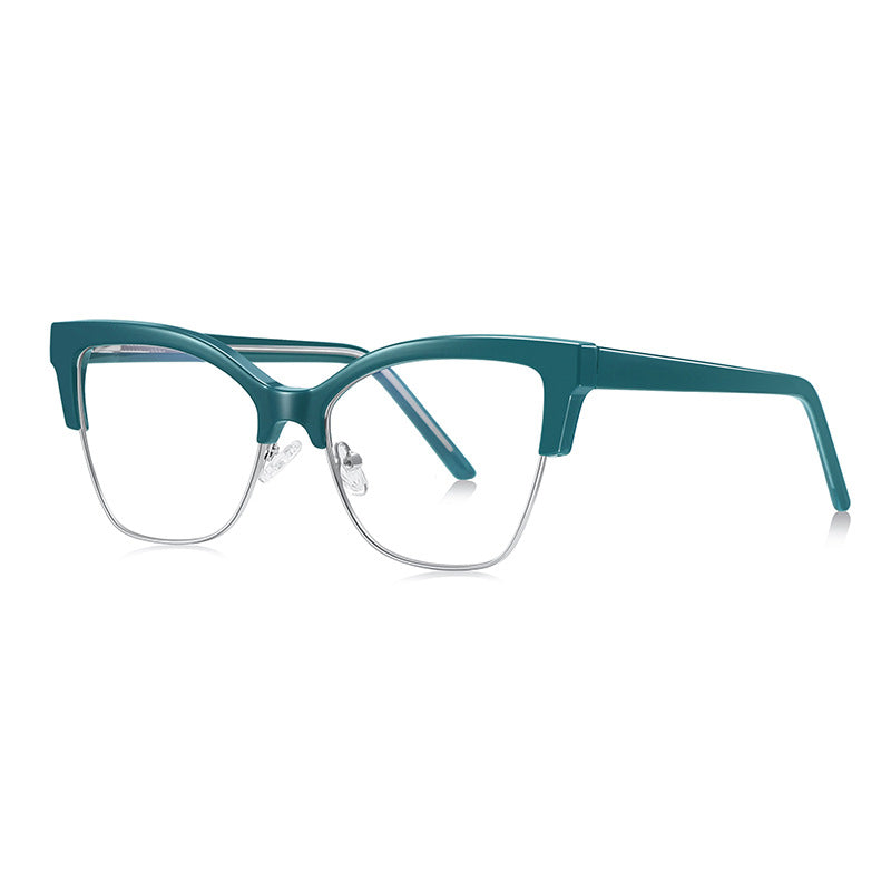 Semi-Rimless Browline Cat Eye Blue Light Blocking Glasses in Cranberry Magenta Red