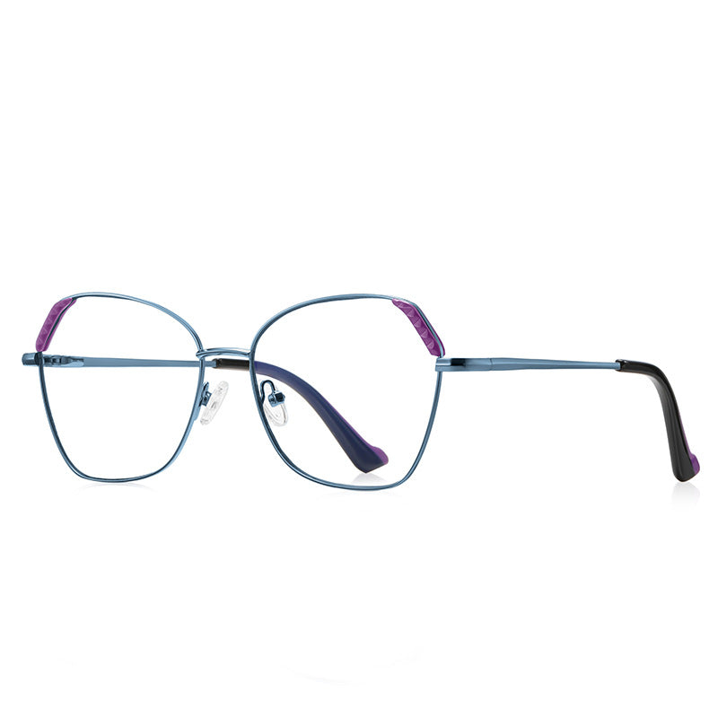 Fluted Corner Metal Butterfly Spring Hinge Blue Light Blocking Glasses in Slate Blue and Violet with Black Tips