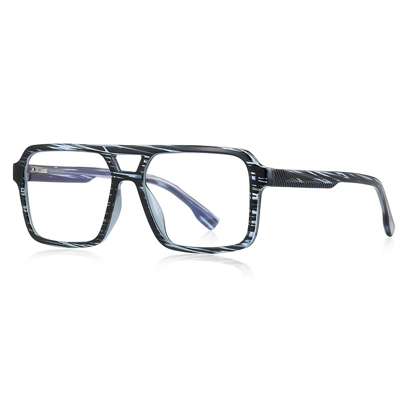 Double Bridge Navigator Blue Light Blocking Glasses in Striped Horn Marble
