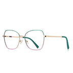 Enamel Browline Metal Butterfly Spring Hinge Blue Light Blocking Glasses in Polished Gold with Emerald Green Enamel
