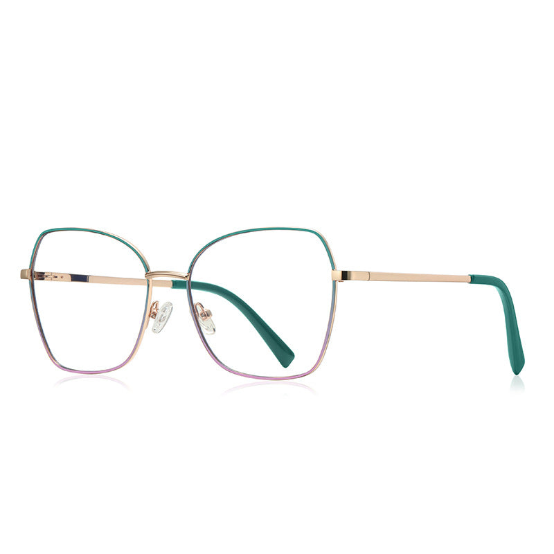 Enamel Browline Metal Butterfly Spring Hinge Blue Light Blocking Glasses in Polished Gold with Emerald Green Enamel