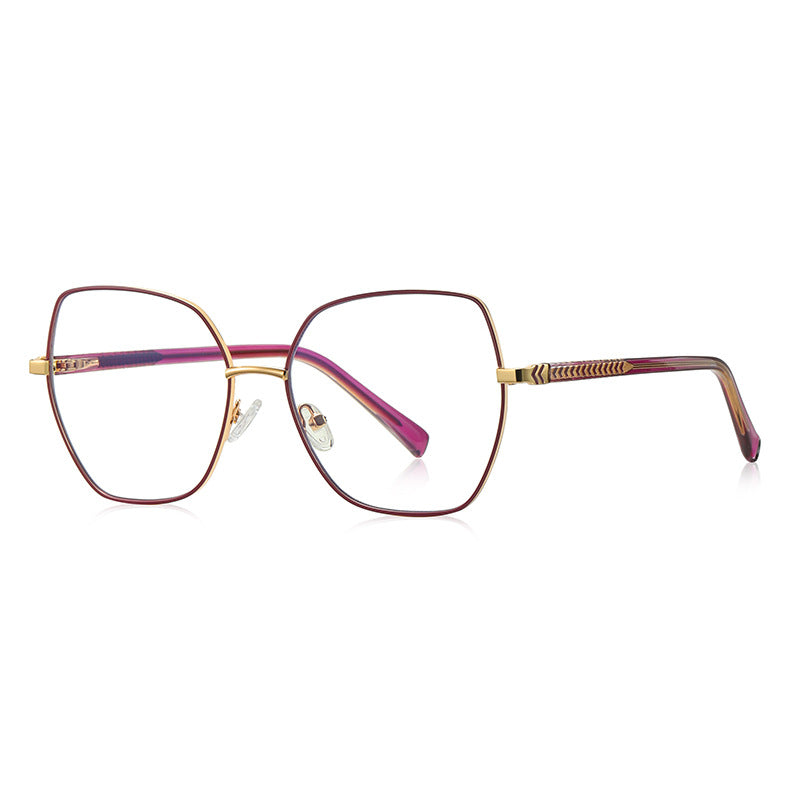 LENSVA Chevron Band Metal Butterfly Spring Hinge Glasses in Gold & Plum Wine