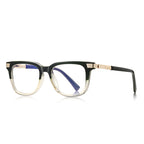 Grooved Bar Square Blue Light Blocking Glasses in Black to Clear Gradient with Grooved Gold Bars
