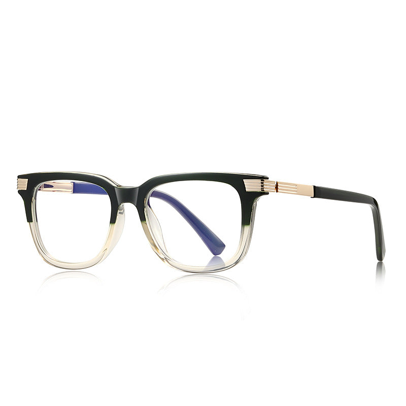 Grooved Bar Square Blue Light Blocking Glasses in Black to Clear Gradient with Grooved Gold Bars