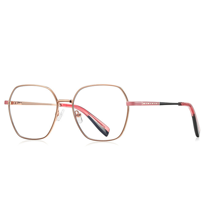 Colorblock Temple Geometric Square Spring Hinge Blue Light Glasses in Rose Gold with Blush Pink and Black Temples