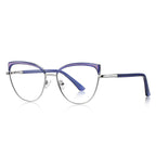 Brow Cap Metal Cat Eye Blue Light Blocking Glasses in Polished Silver and Royal Purple