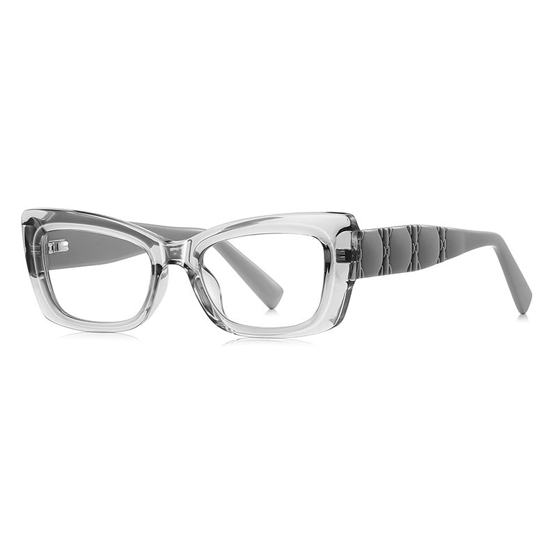Quilted Temple Cat Eye Blue Light Blocking Glasses in Translucent Smoke Grey