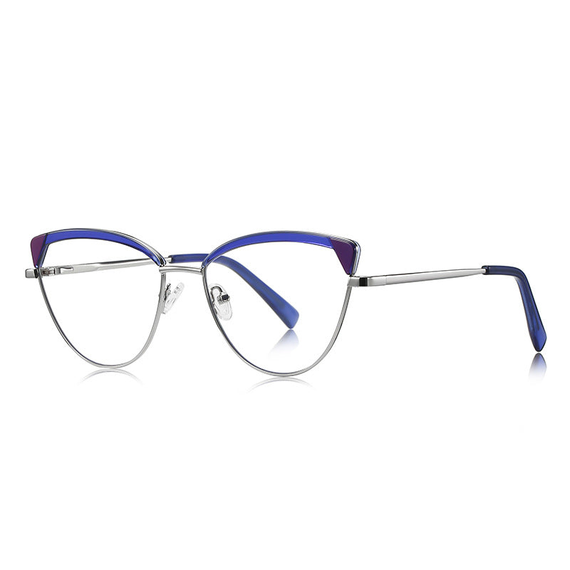 Contrast Wingtip Butterfly Blue Light Blocking Glasses in Silver with Royal Blue Brow & Purple Contrast Wingtips
