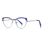 Contrast Wingtip Butterfly Blue Light Blocking Glasses in Silver with Royal Blue Brow & Purple Contrast Wingtips
