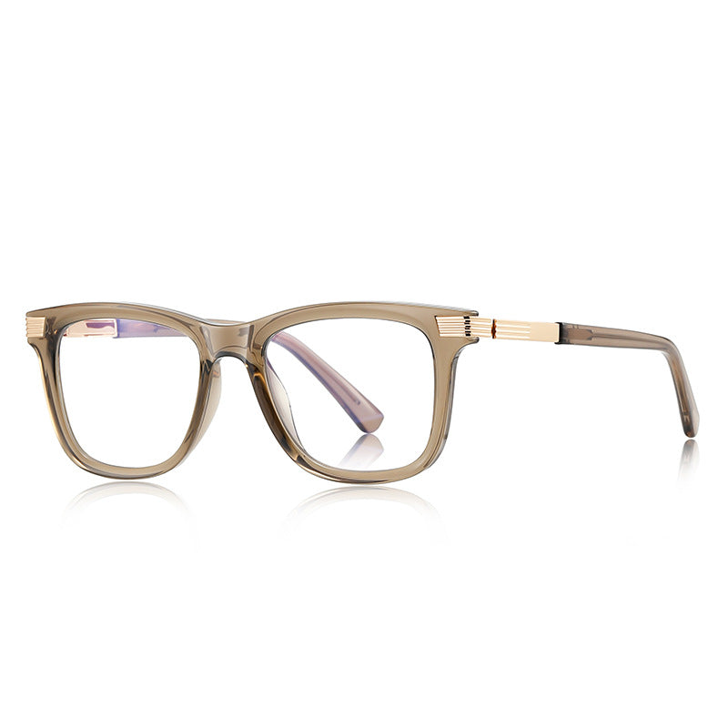 Fluted Temple Square Blue Light Blocking Glasses in Transparent Olive Khaki with Gold Hardware