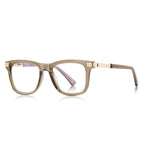 Fluted Temple Square Blue Light Blocking Glasses in Transparent Olive Khaki with Gold Hardware