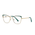 Pinstripe Brow Butterfly Blue Light Blocking Glasses in Gold with Emerald Green Brow