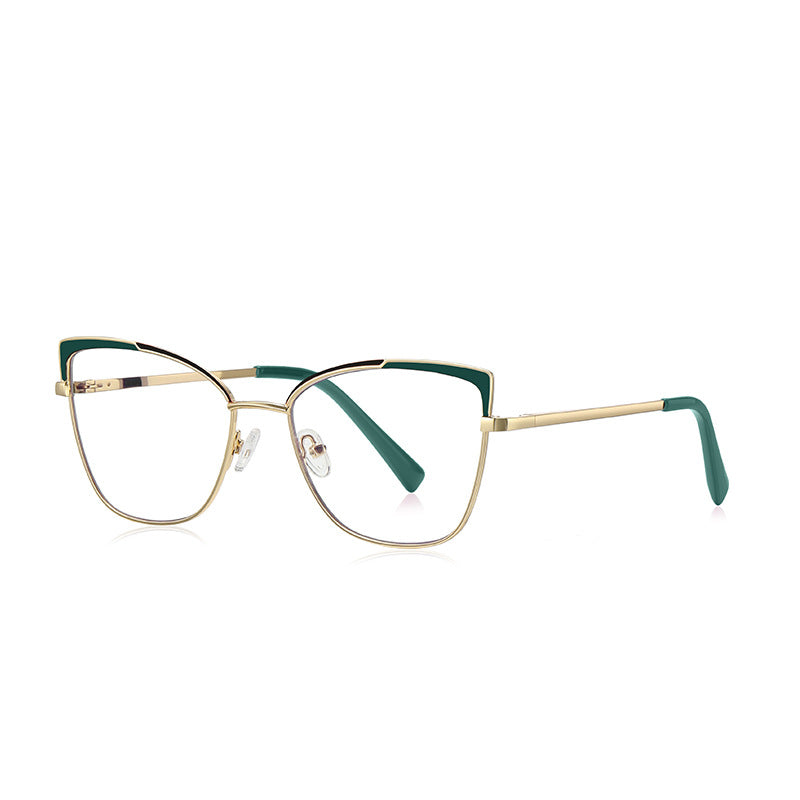 Pinstripe Brow Butterfly Blue Light Blocking Glasses in Gold with Emerald Green Brow