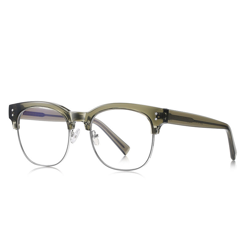 Retro Clubmaster Blue Light Blocking Glasses in Olive Green & Silver