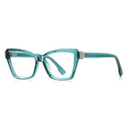 Pavé Hinge Cat Eye Blue Light Blocking Glasses in Translucent Emerald Green