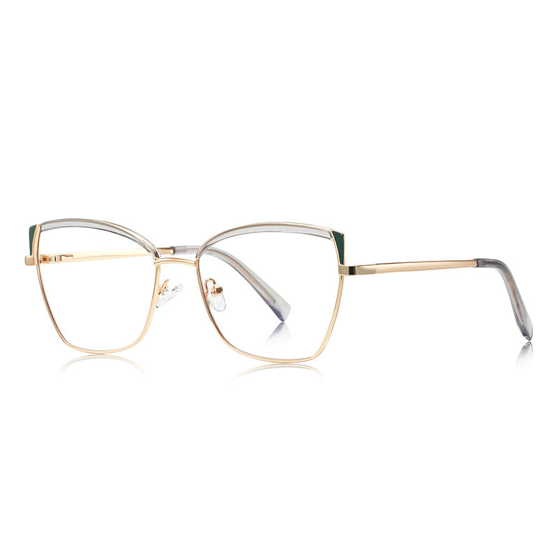 Triangle Wing Butterfly Blue Light Blocking Glasses in Gold with Green Brow & Triangle Wingtips
