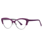 Metal Rim Browline Cat Eye Blue Light Blocking Glasses in Plum Berry Purple & Silver