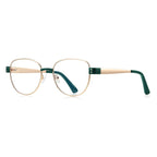 Dual Rivet Metal Round Blue Light Blocking Glasses in Gold & Forest Green