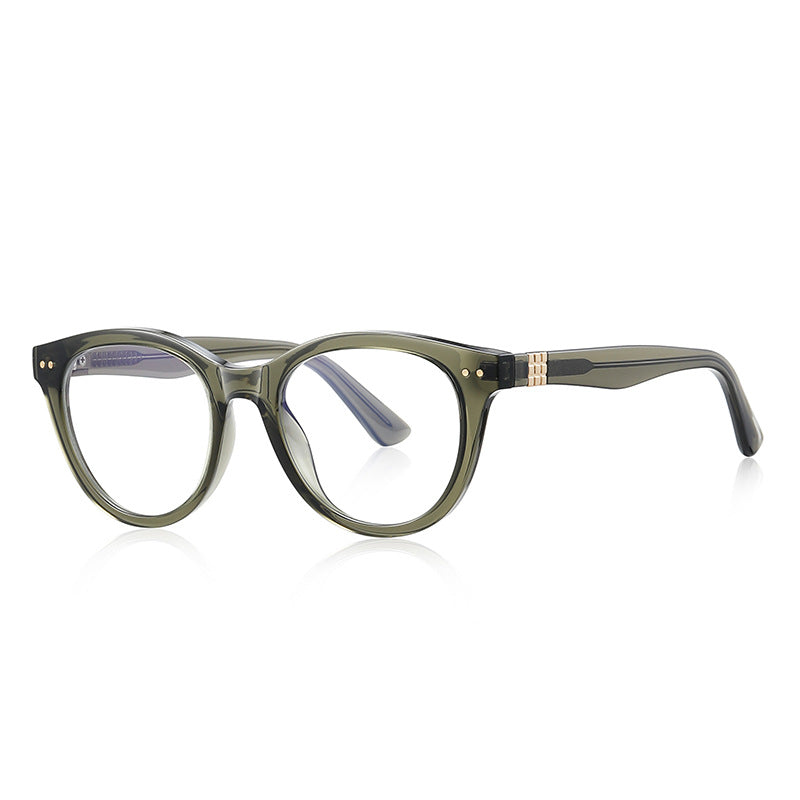 Ribbed Accent Round Blue Light Blocking Glasses in Olive Green & Gold