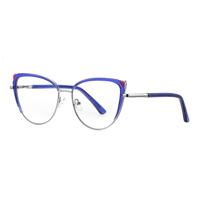 Colorblock Wingtip Cat Eye Blue Light Blocking Glasses in Royal Blue & Red
