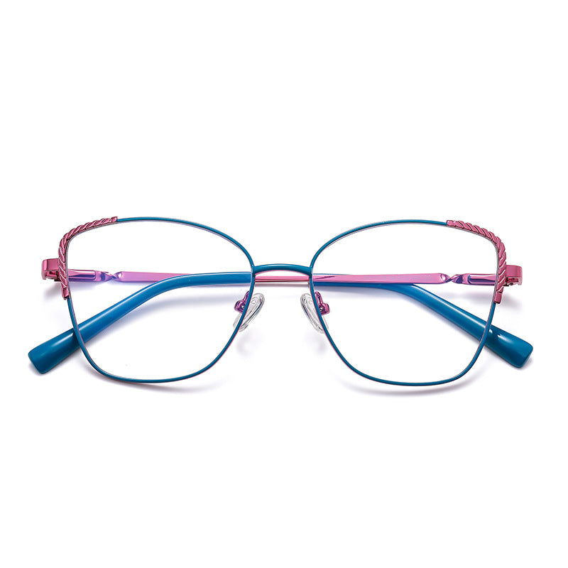 Twisted Rope Brow Butterfly Blue Light Blocking Glasses in Teal Blue with Magenta Rope Brow