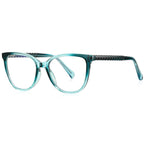 Chain-Link Temple Cat Eye Blue Light Blocking Glasses in Teal Gradient