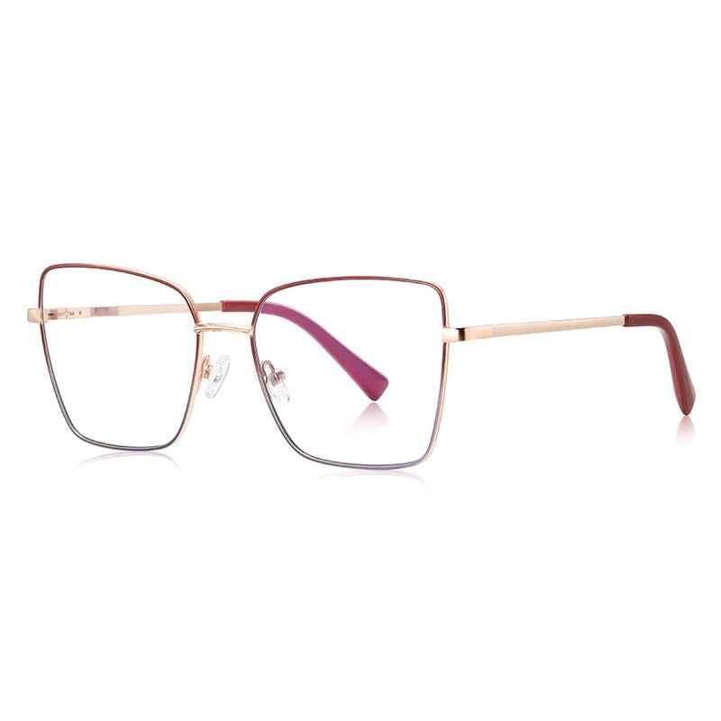 LENSVA Enamel Rim Metal Square Spring Hinge Glasses in Wine Red & Rose Gold
