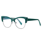 Winged Browline Cat Eye Spring Hinge Blue Light Blocking Glasses in Emerald Forest Green with Silver Wire Rim