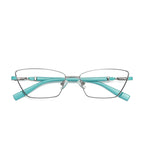 Contrast Sleeve Metal Cat Eye Blue Light Blocking Glasses in Silver with Mint Green