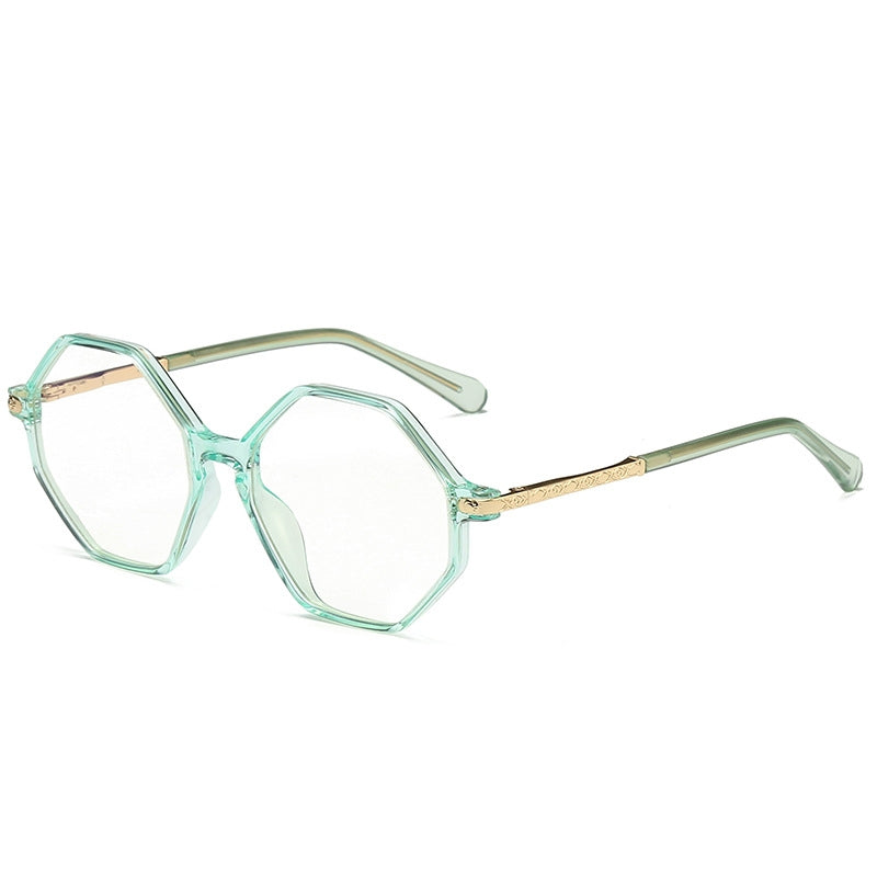 Geometric Octagon Spring Hinge Blue Light Blocking Glasses in Translucent Mint Green with Gold Temples