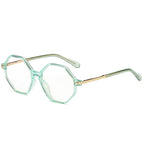 Geometric Octagon Spring Hinge Blue Light Blocking Glasses in Translucent Mint Green with Gold Temples