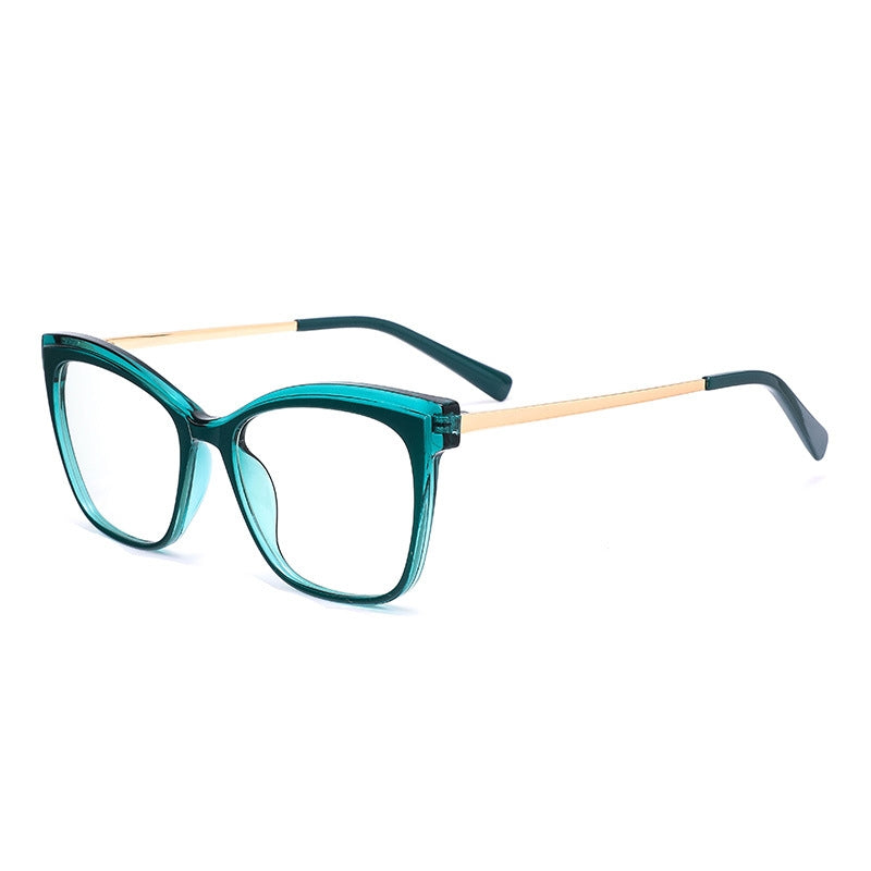 LENSVA Layered Crystal Cat Eye Spring Hinge Blue Light Glasses in Crystal Teal and Gold