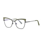Bicolor Brow Metal Cat Eye Blue Light Blocking Glasses in Gunmetal with Olive Green Bicolor Brow