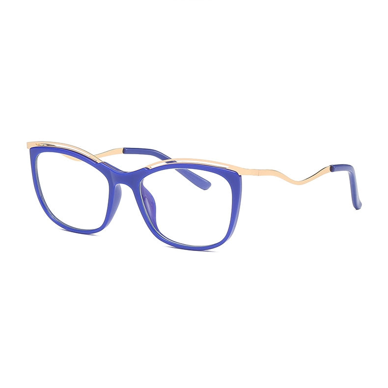 Wavy Metal Temple Cat Eye Blue Light Blocking Glasses in Royal Cobalt Blue