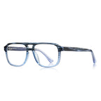 Braided Temple Navigator Blue Light Blocking Glasses in Translucent Slate Blue Woodgrain